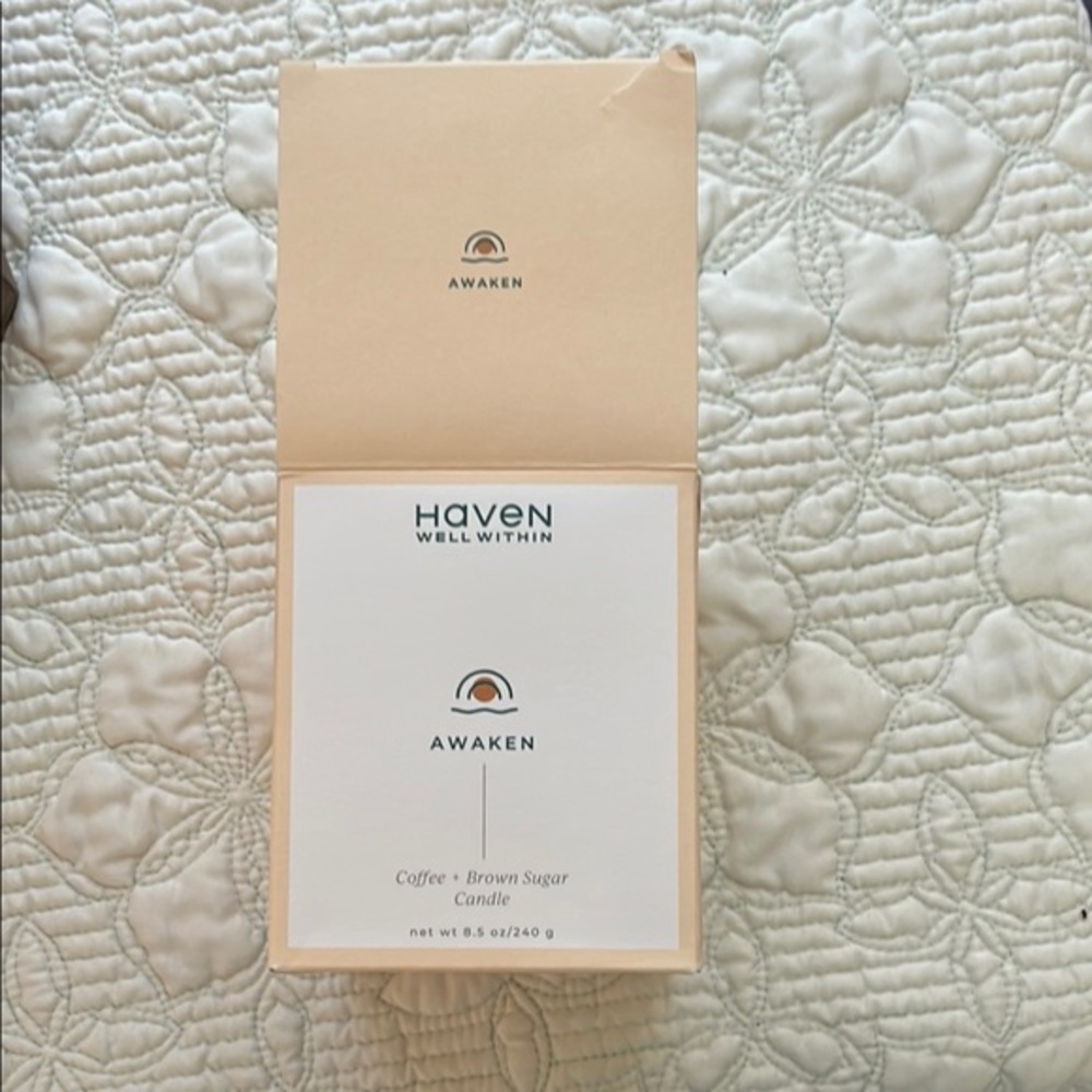 Haven Well Within Cream and White Awaken Candle Coffee and Brown Sugar Candle